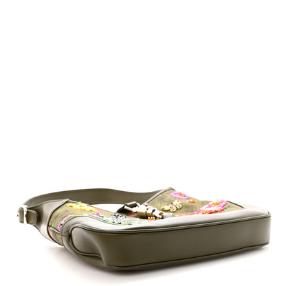 Gucci Calfskin Canvas Beaded Floral Medium Jackie 1961 Multicolor 4 of 10