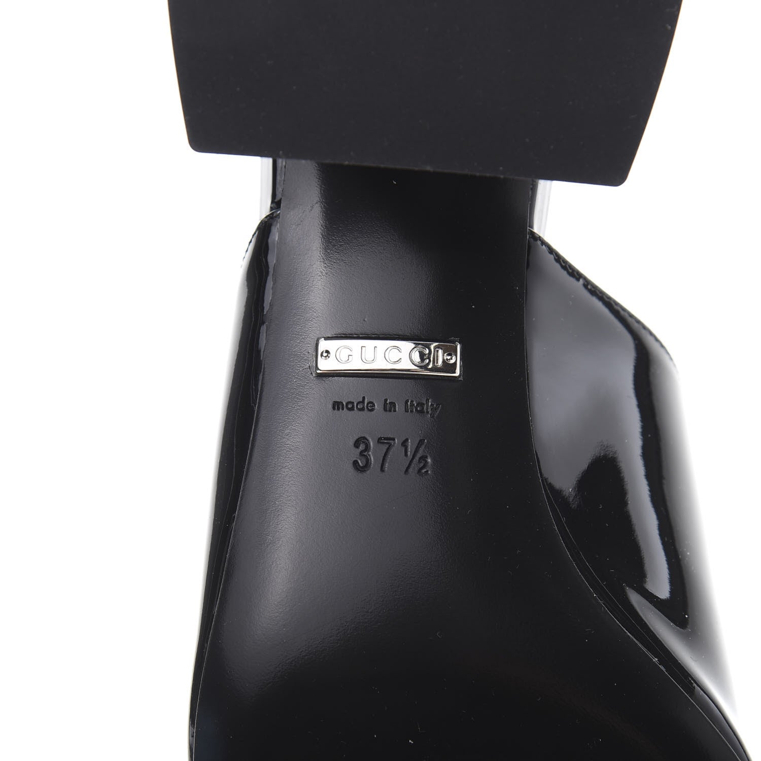 Gucci Patent Lexi Horsebit Mid-Heel Slide Sandals 37.5 Black 6 of 8