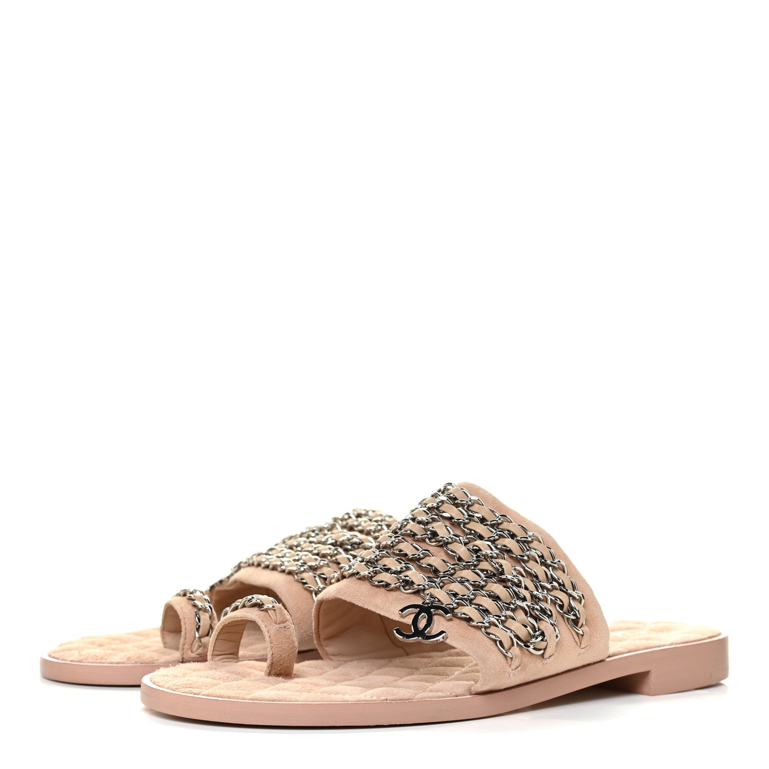 Chanel Lambskin Chain Flat Sandals 37.5 Beige 3 of 10