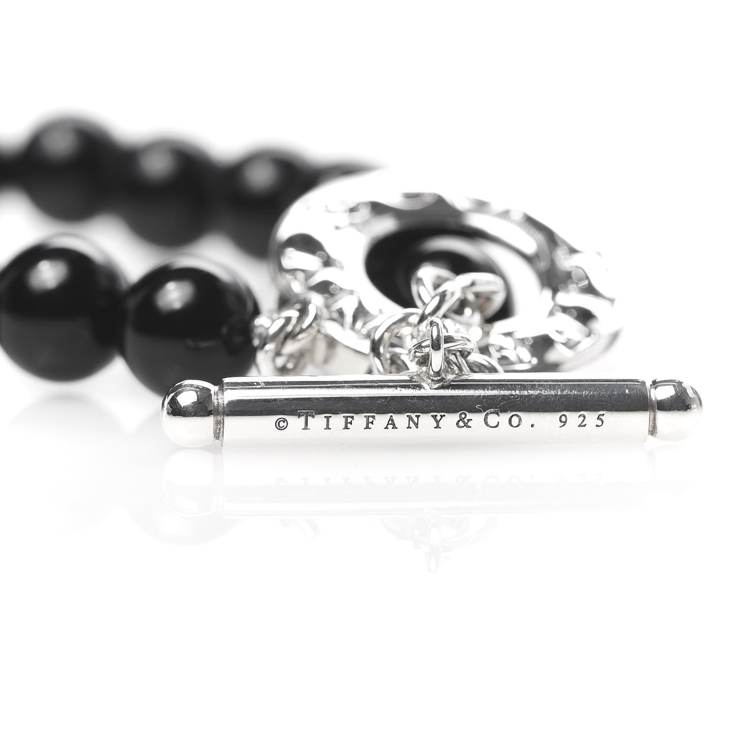 Tiffany Sterling Silver Black Onyx Bead Toggle Bracelet 4 of 4