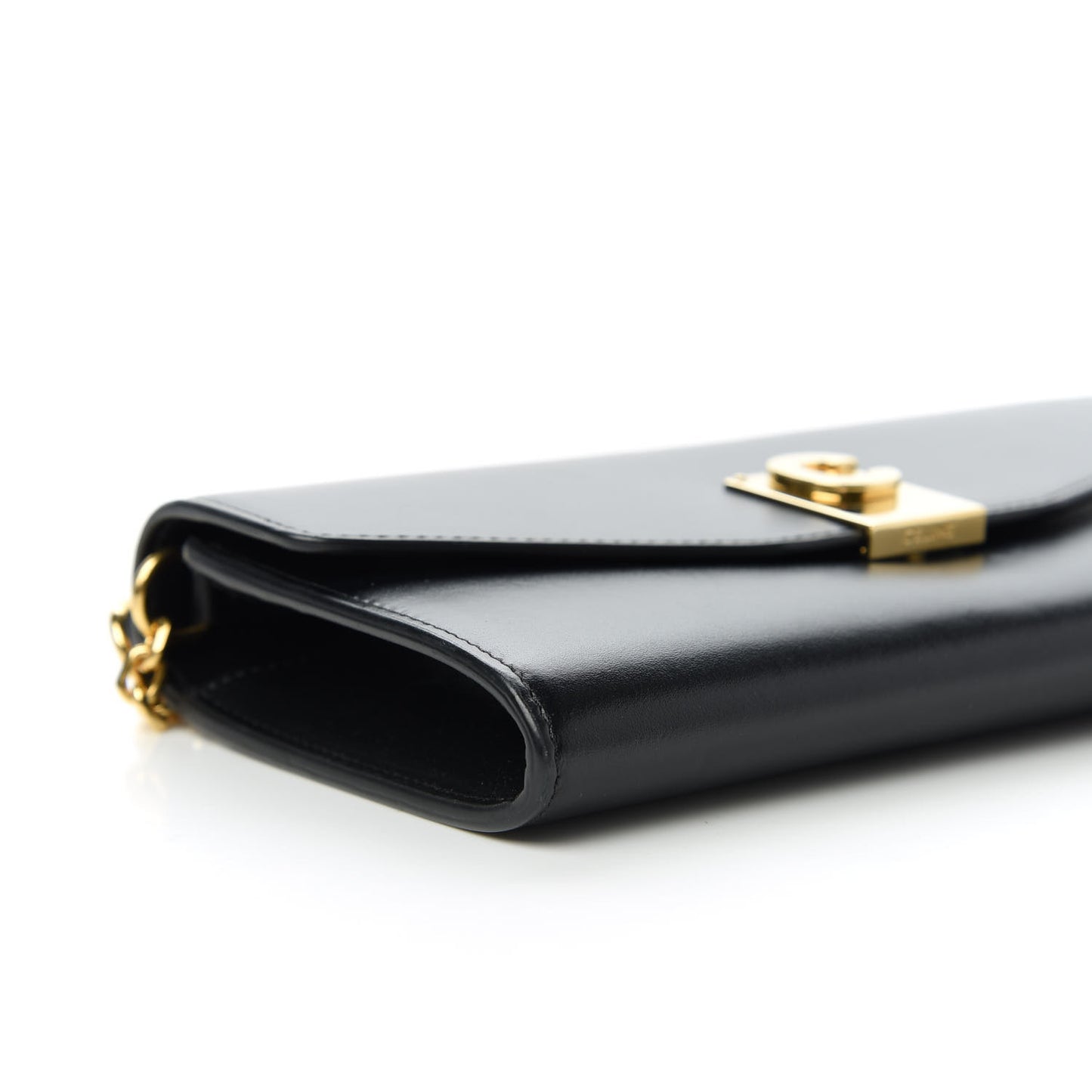 Shiny Smooth Calfskin C Wallet On Chain Bag Black