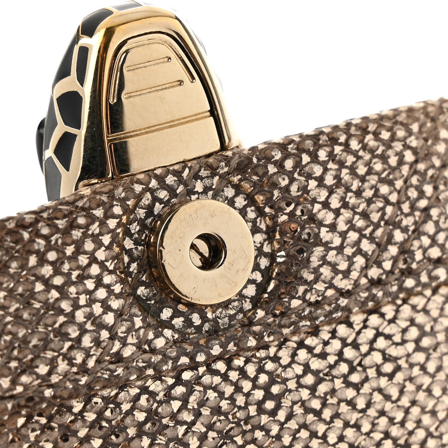 Metallic Karung Matelasse Mini Serpenti Cabochon Crossbody Gold