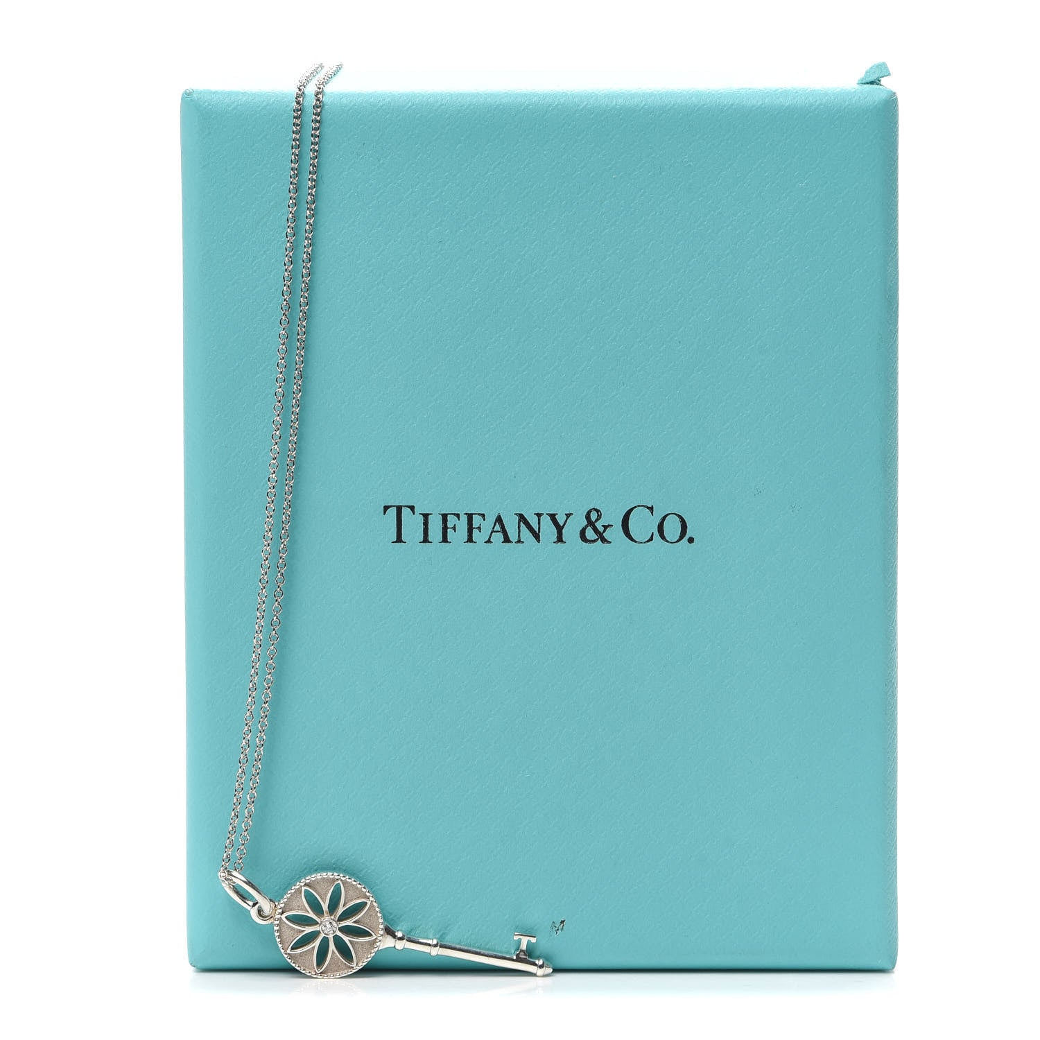 Tiffany Sterling Silver Diamond Small Daisy Key Pendant Necklace 6 of 6