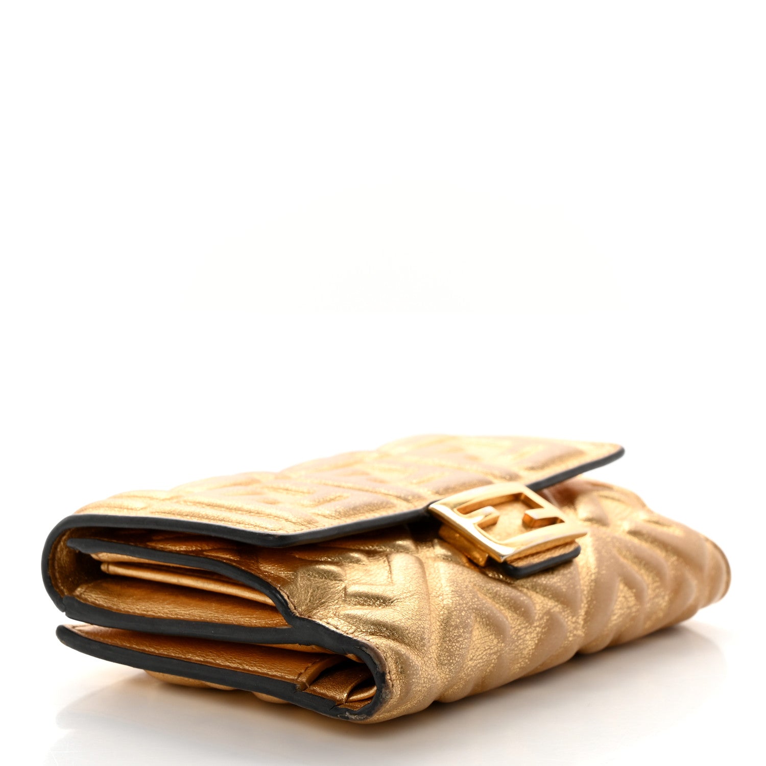 Fendi Vitello Catalan Mirror FF 1974 Embossed Medium Wallet Gold 4 of 15