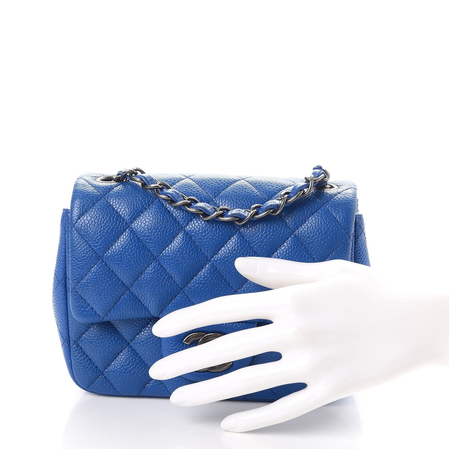 Caviar Quilted Mini Square Flap Blue