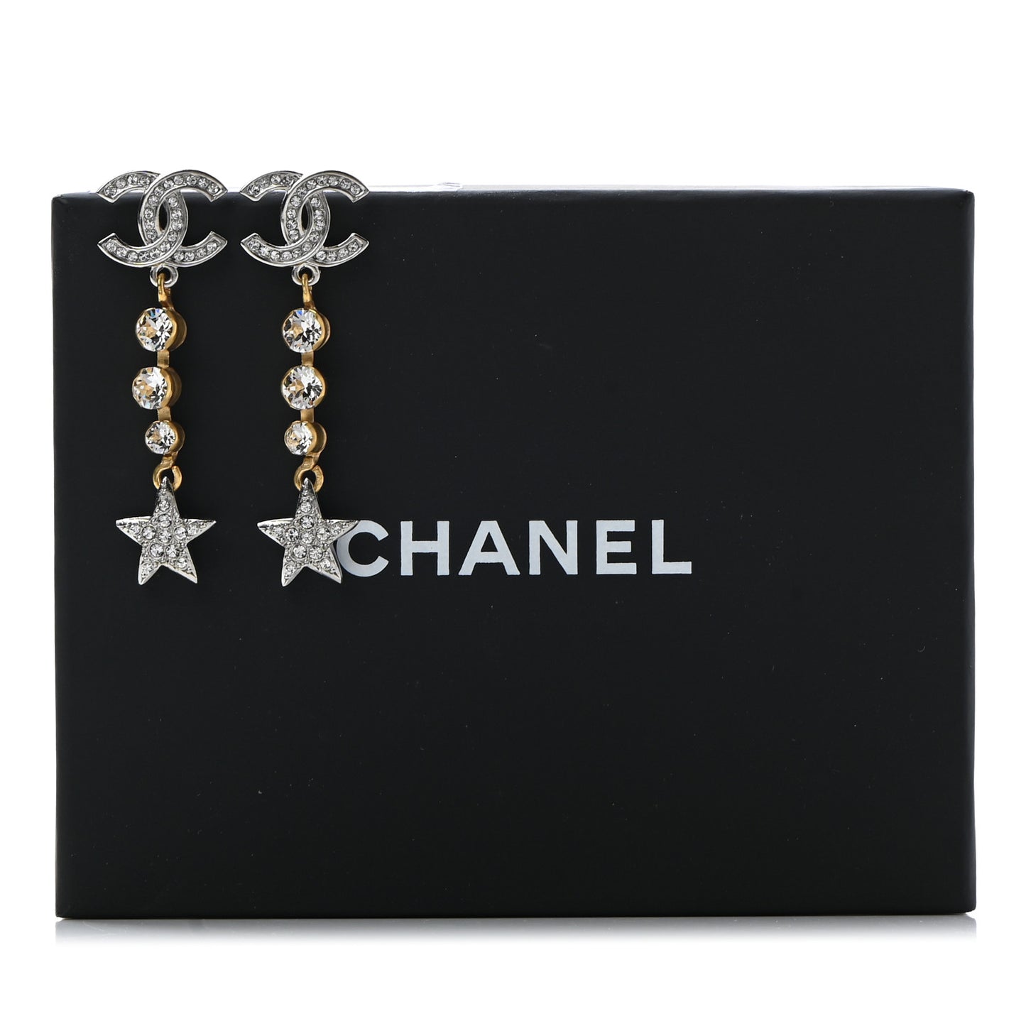 Crystal Star Drop CC Earrings Silver Gold