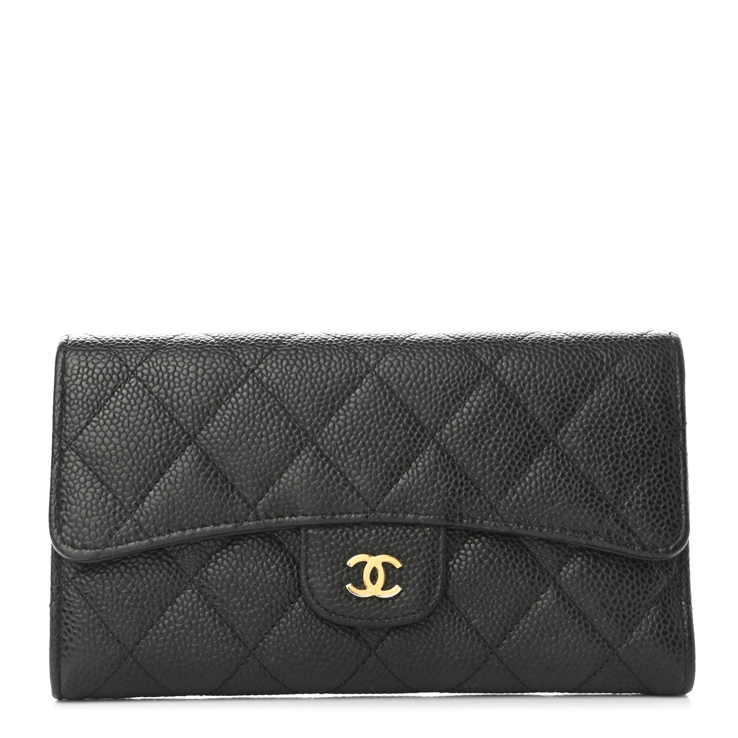 Caviar Quilted Large Flap Wallet Black