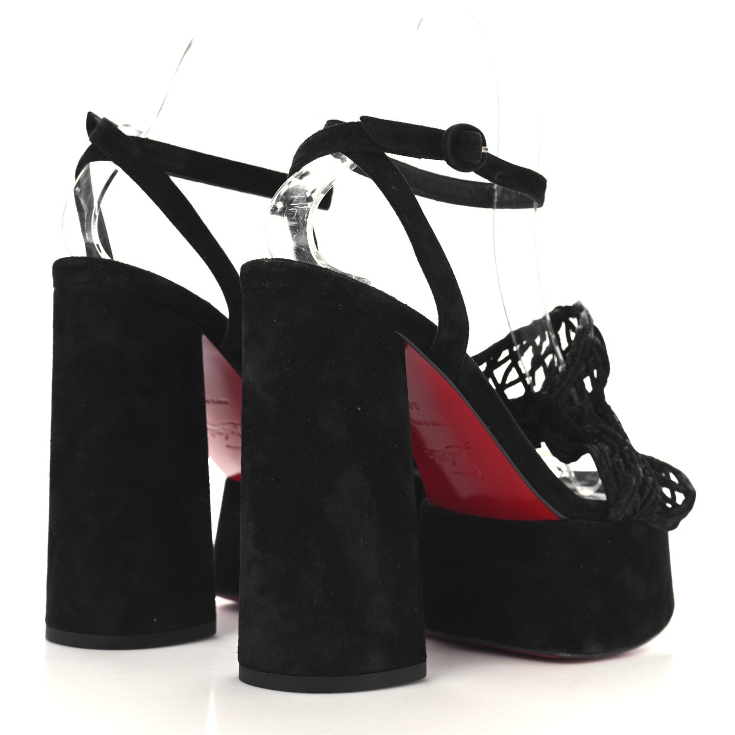 Christian Louboutin Velvet Kid Resille Deia Frou Alta Sandals 38 Black 5 of 8