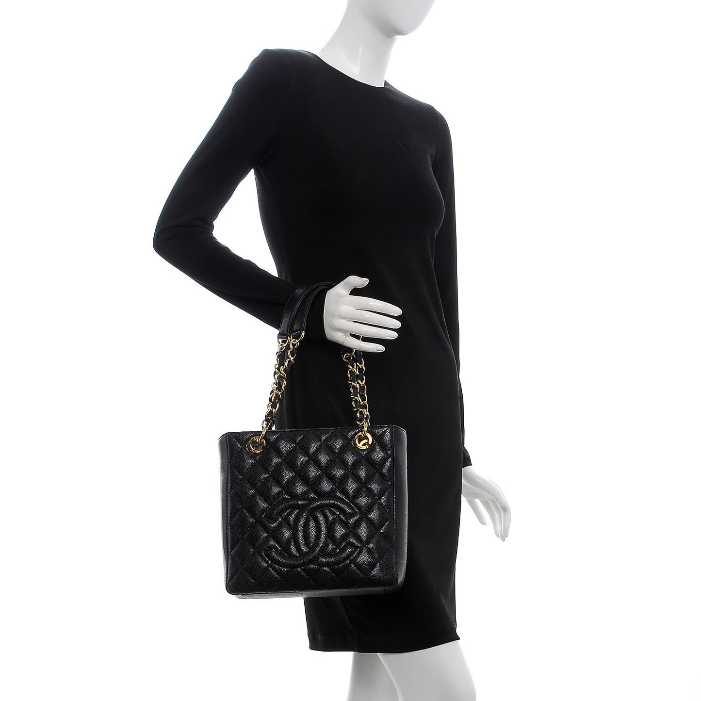 Caviar Quilted Petit Shopping Tote PST Black