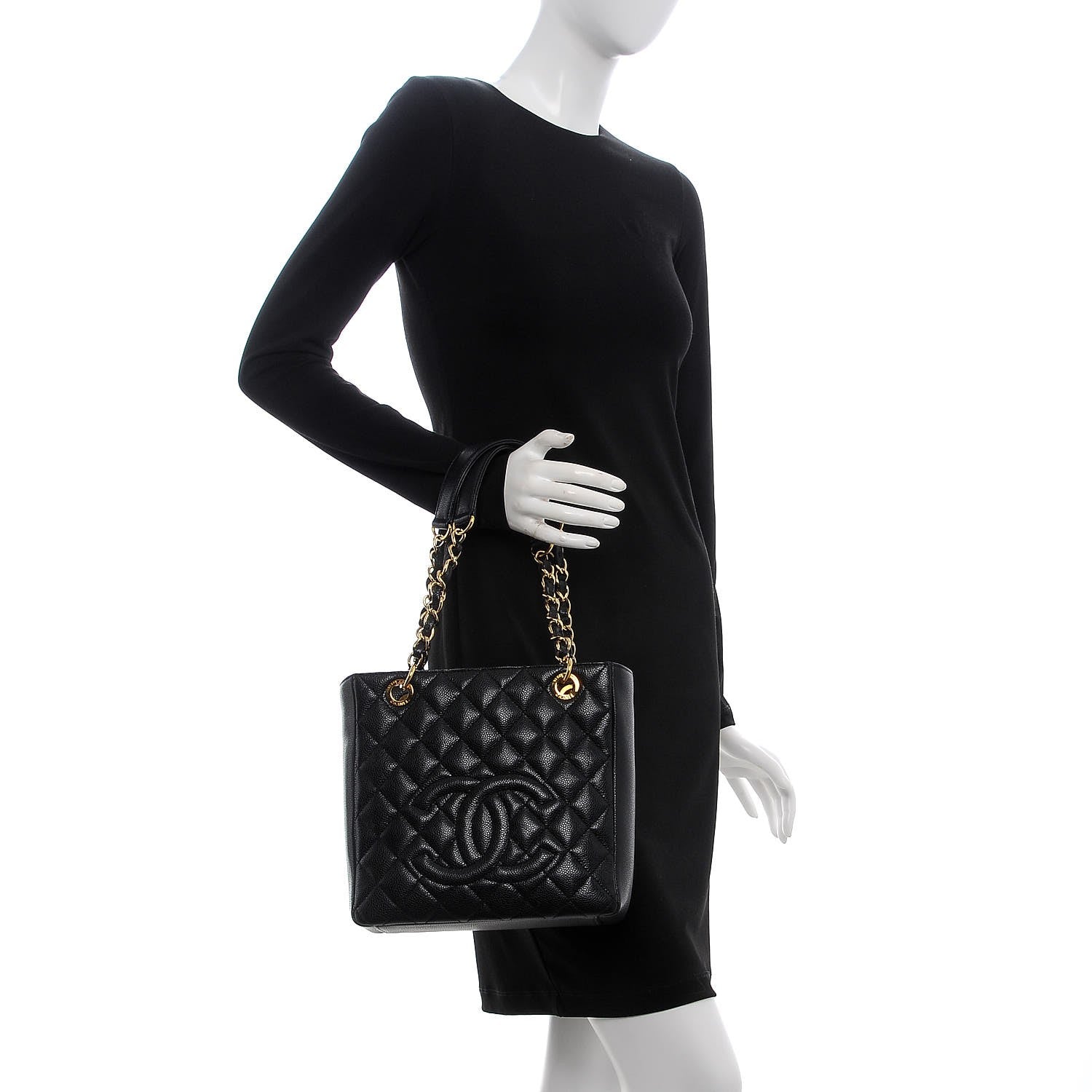 Chanel Caviar Quilted Petit Shopping Tote PST Black 2 of 7