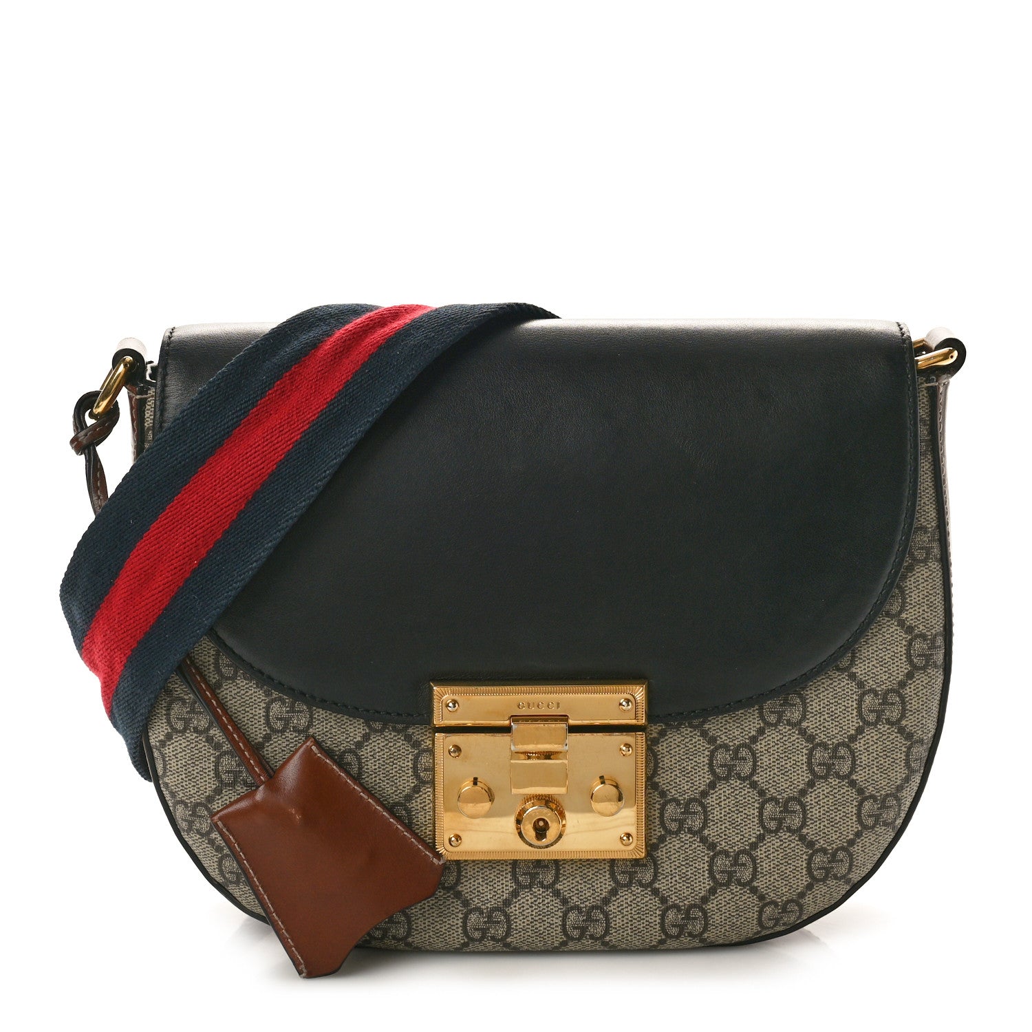 Gucci GG Supreme Monogram Web Medium Padlock Messenger Shoulder Bag Black 1 of 11