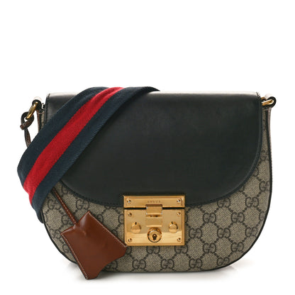 Gucci GG Supreme Monogram Web Medium Padlock Messenger Shoulder Bag Black 1 of 11