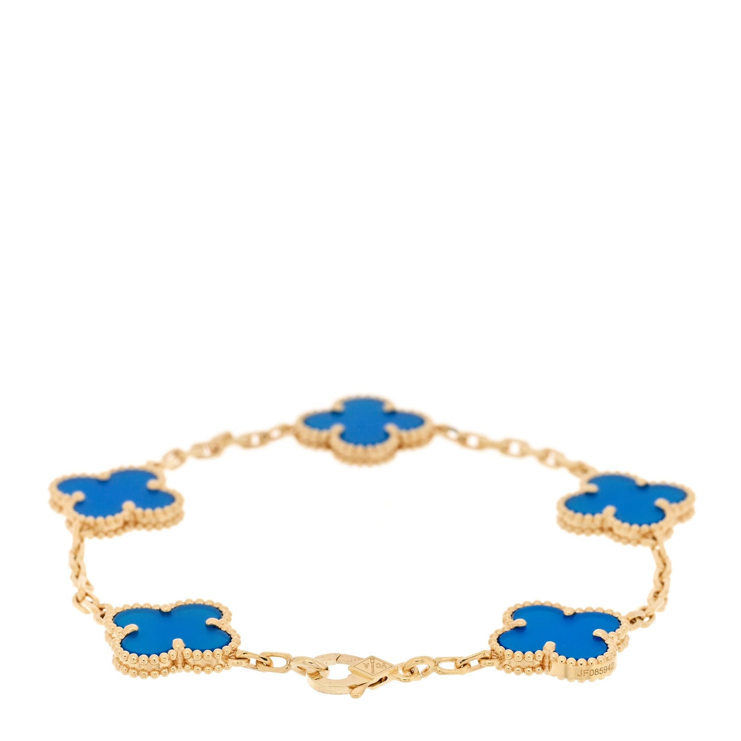 18K Yellow Gold Blue Agate 5 Motifs Vintage Alhambra Bracelet