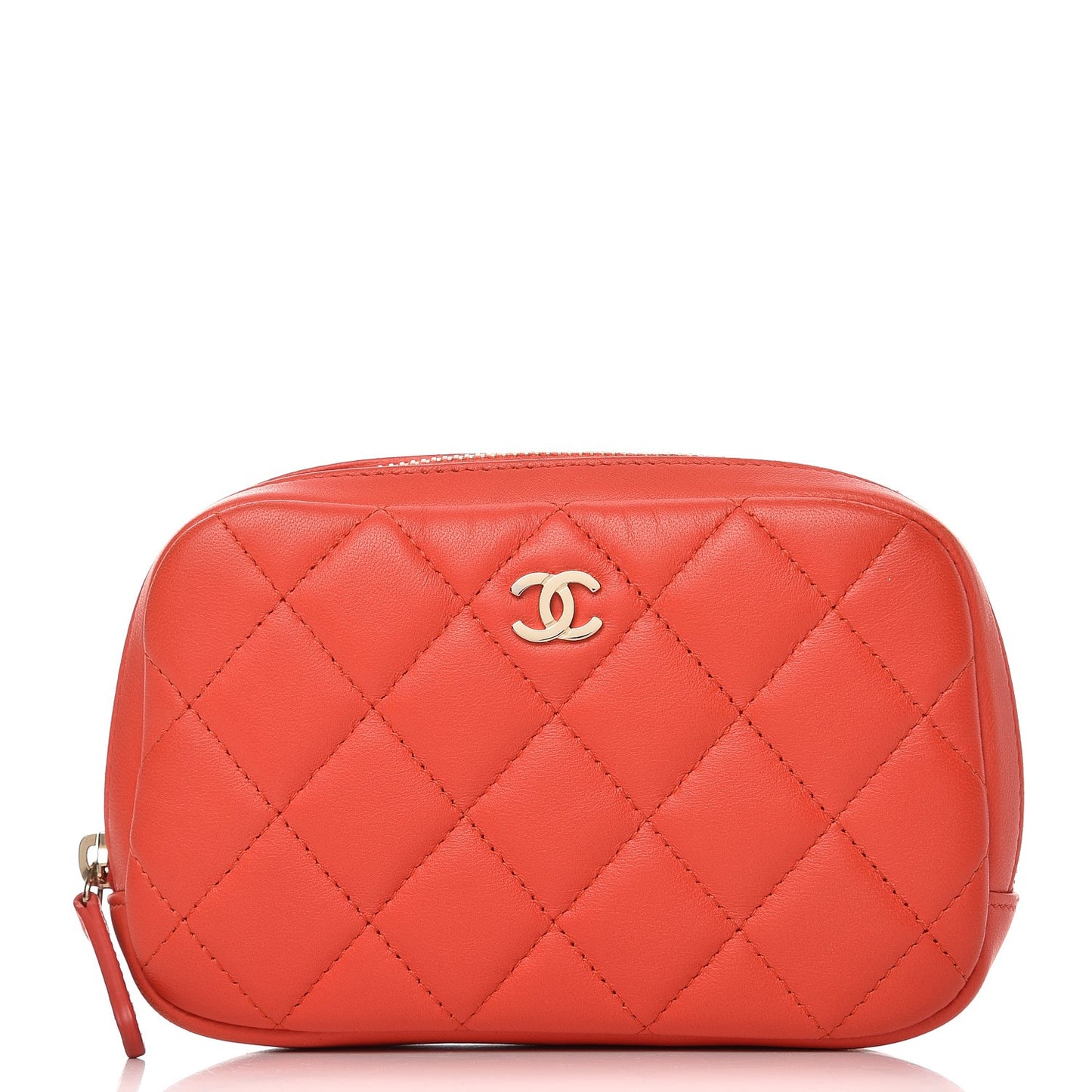 Lambskin Quilted Small Curvy Pouch Cosmetic Case Red