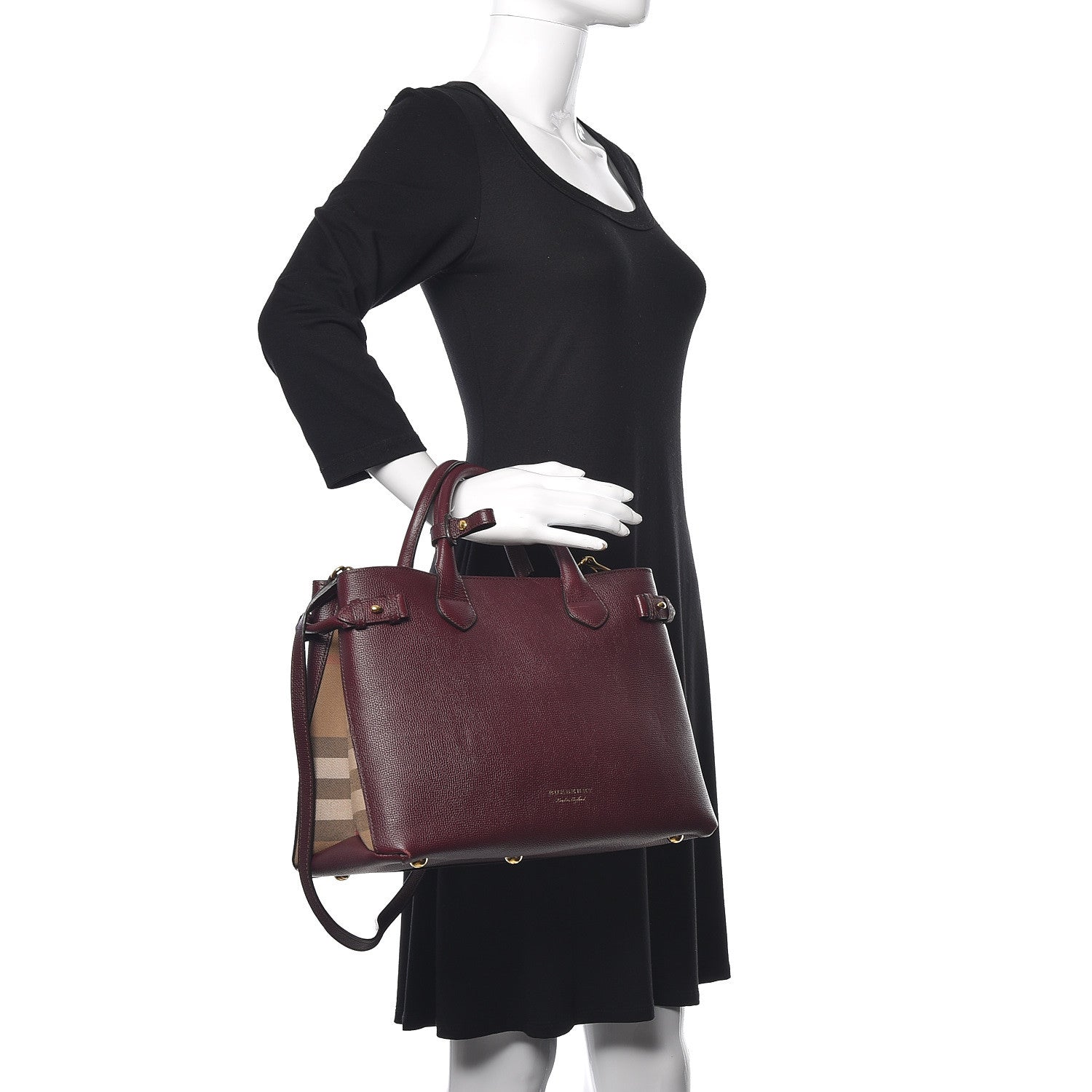 Burberry Grainy Calfskin House Check Medium Banner Tote Elderberry 2 of 29