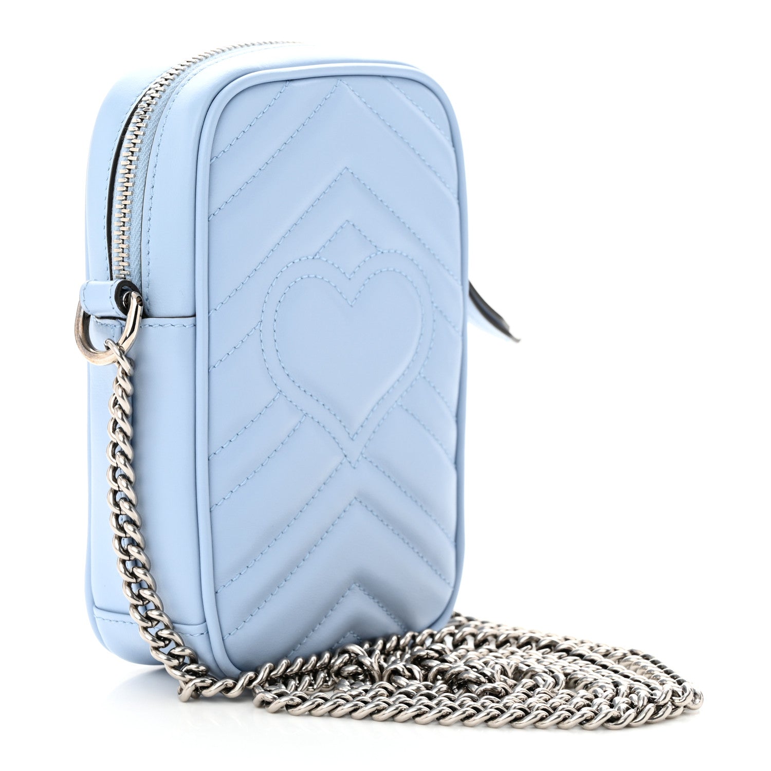 Gucci Calfskin Matelasse Mini GG Marmont Crossbody Bag Porcelain Light Blue 3 of 10