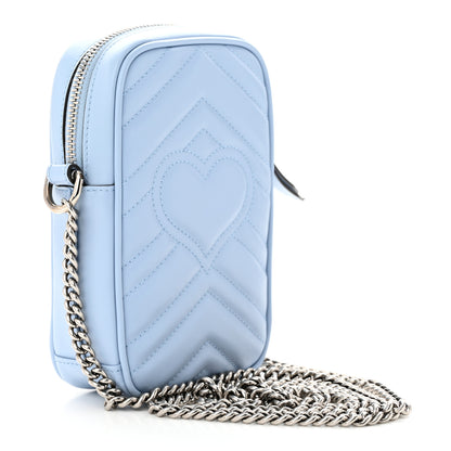 Gucci Calfskin Matelasse Mini GG Marmont Crossbody Bag Porcelain Light Blue 3 of 10