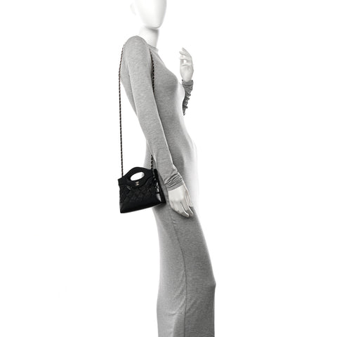 Shiny Crumpled Calfskin Quilted Nano 31 Shopping Bag Black