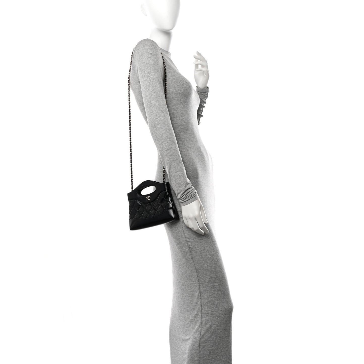 Shiny Crumpled Calfskin Quilted Nano 31 Shopping Bag Black