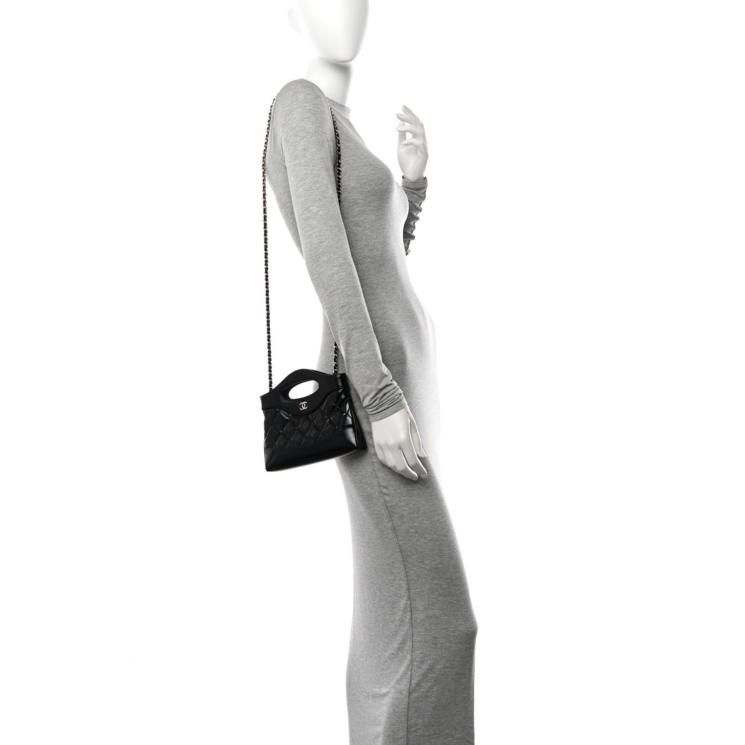 Chanel Shiny Crumpled Calfskin Quilted Nano 31 Shopping Bag Black 2 of 12