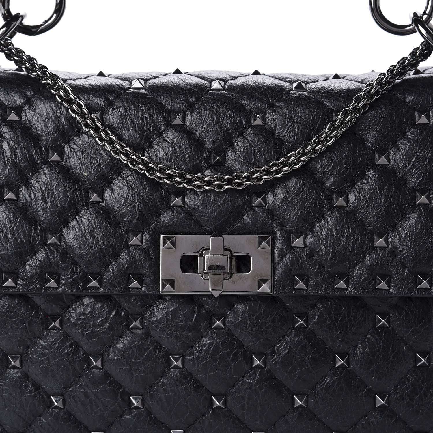 Valentino Garavani Craquele Nappa Medium Rockstud Spike Shoulder Bag Black 9 of 9