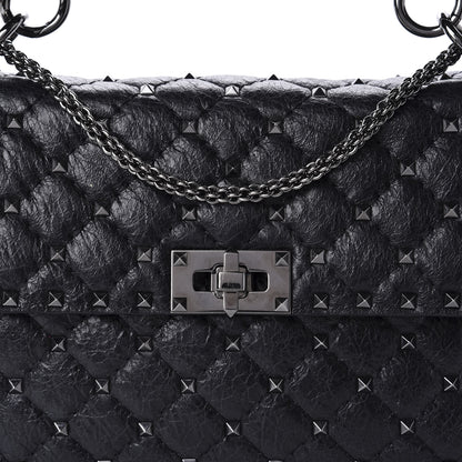 Valentino Garavani Craquele Nappa Medium Rockstud Spike Shoulder Bag Black 9 of 9