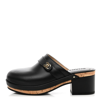 Chanel Calfskin CC Turn Lock Clogs 38 Black 1 of 9