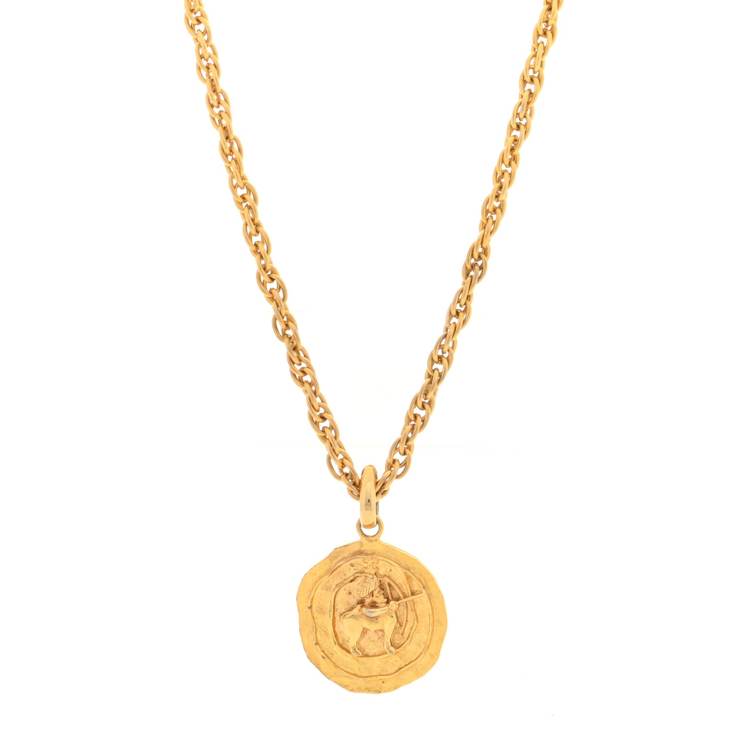 Metal Zodiac Sagittarius Medallion Chain Necklace Gold