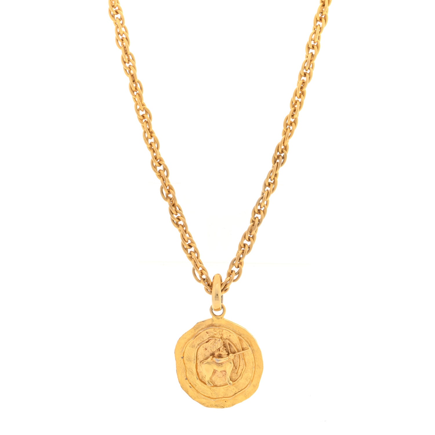 Chanel Metal Zodiac Sagittarius Medallion Chain Necklace Gold 1 of 4