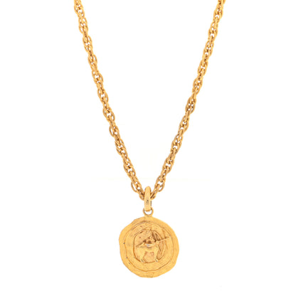 Chanel Metal Zodiac Sagittarius Medallion Chain Necklace Gold 1 of 4
