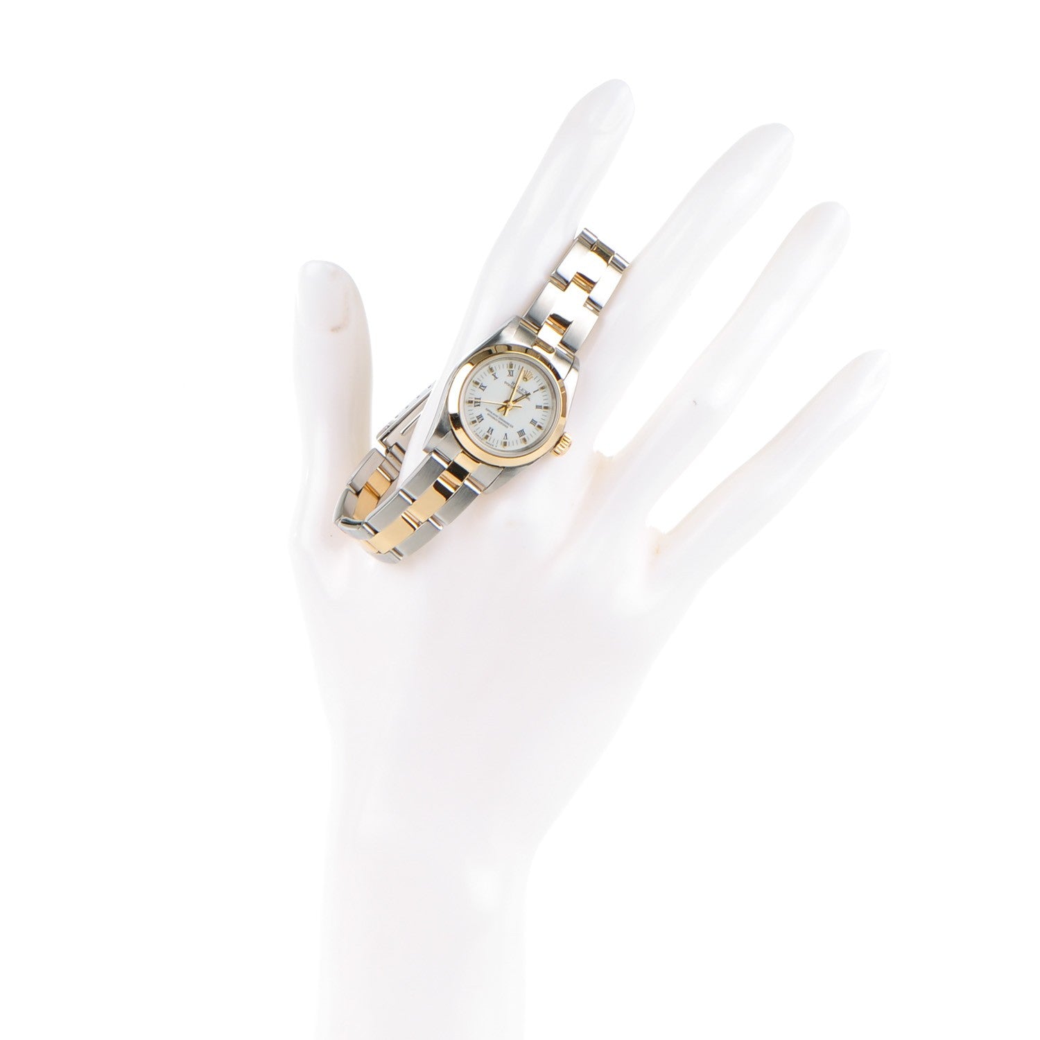 Rolex Stainless Steel 18K Yellow Gold 26mm Oyster Perpetual Watch White Roman 67183 2 of 6