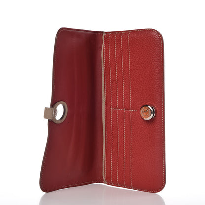 Hermes Taurillon Clemence Dogon Recto Verso Wallet Rouge Garance Etoupe 5 of 10