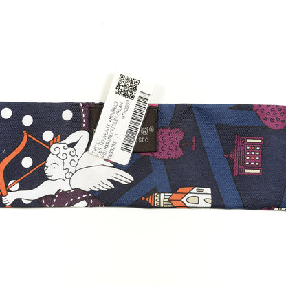 Hermes Silk Les Nouveaux Amoureux de Paris Twilly Marine Violet White 2 of 5
