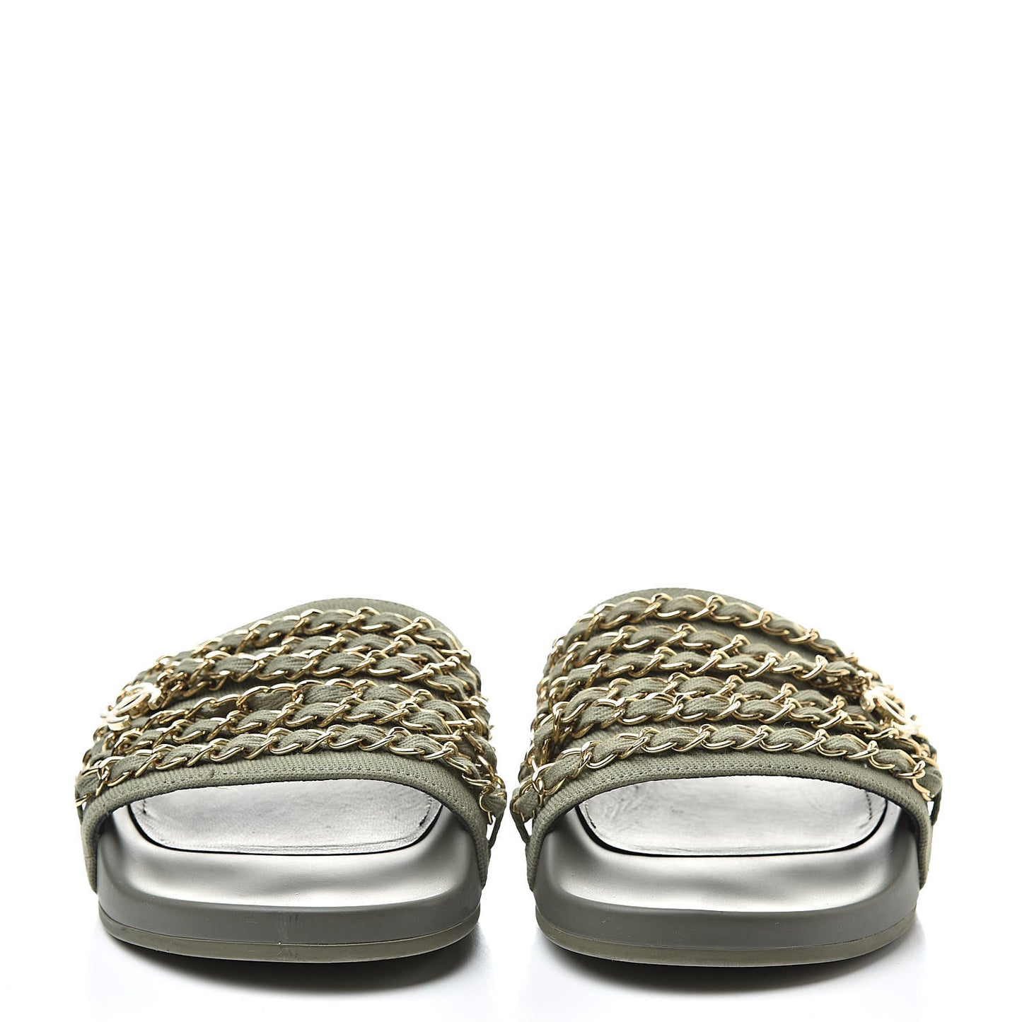 Canvas Chain Flat Sandals 37 Khaki
