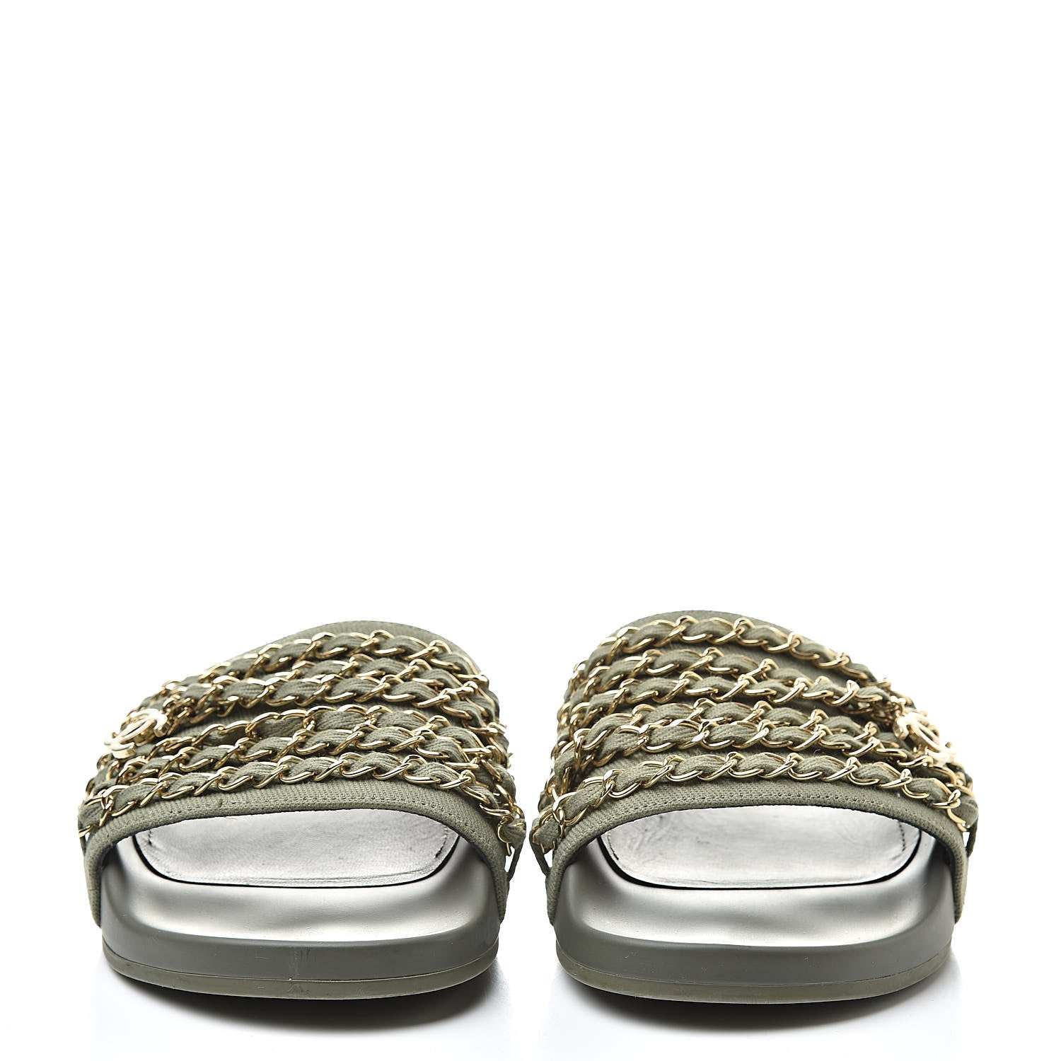 Chanel Canvas Chain Flat Sandals 37 Khaki 2 of 9