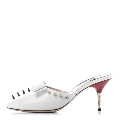 Gucci Patent GG Bow Sadie Spike Mid Heel Mules 38.5 White 1 of 9