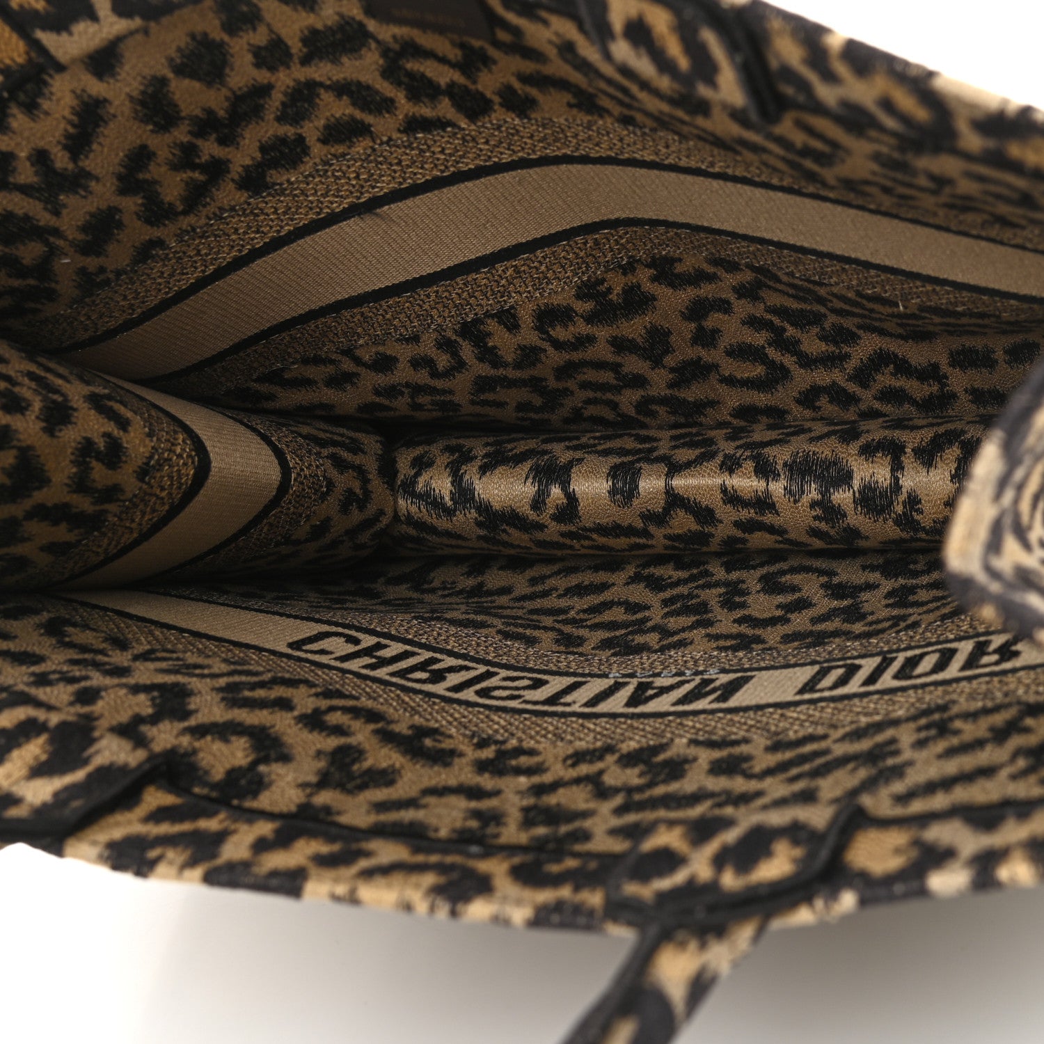 Christian Dior Canvas Mizza Embroidered Large Leopard Book Tote Beige 5 of 9
