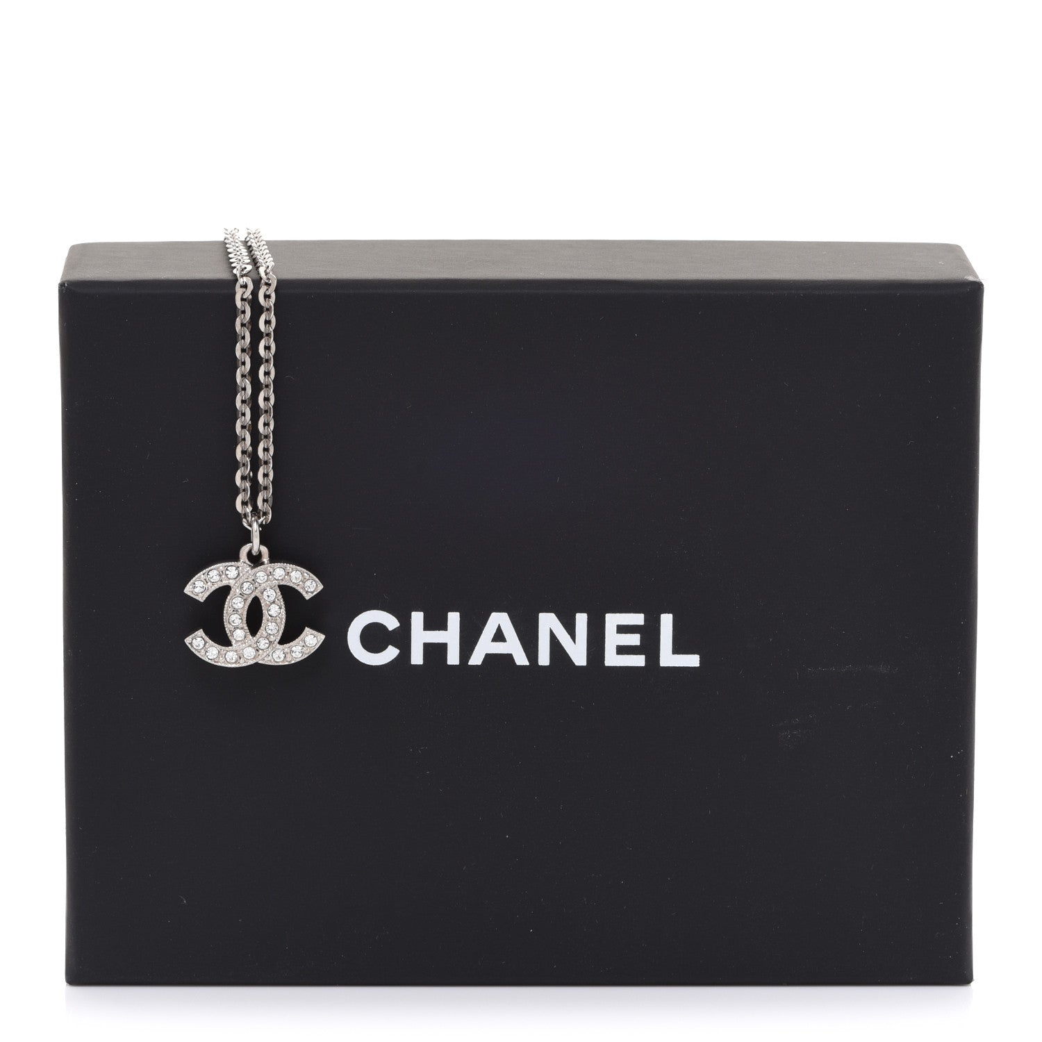 Chanel Crystal Pearl CC Pendant Necklace Silver Black 6 of 6