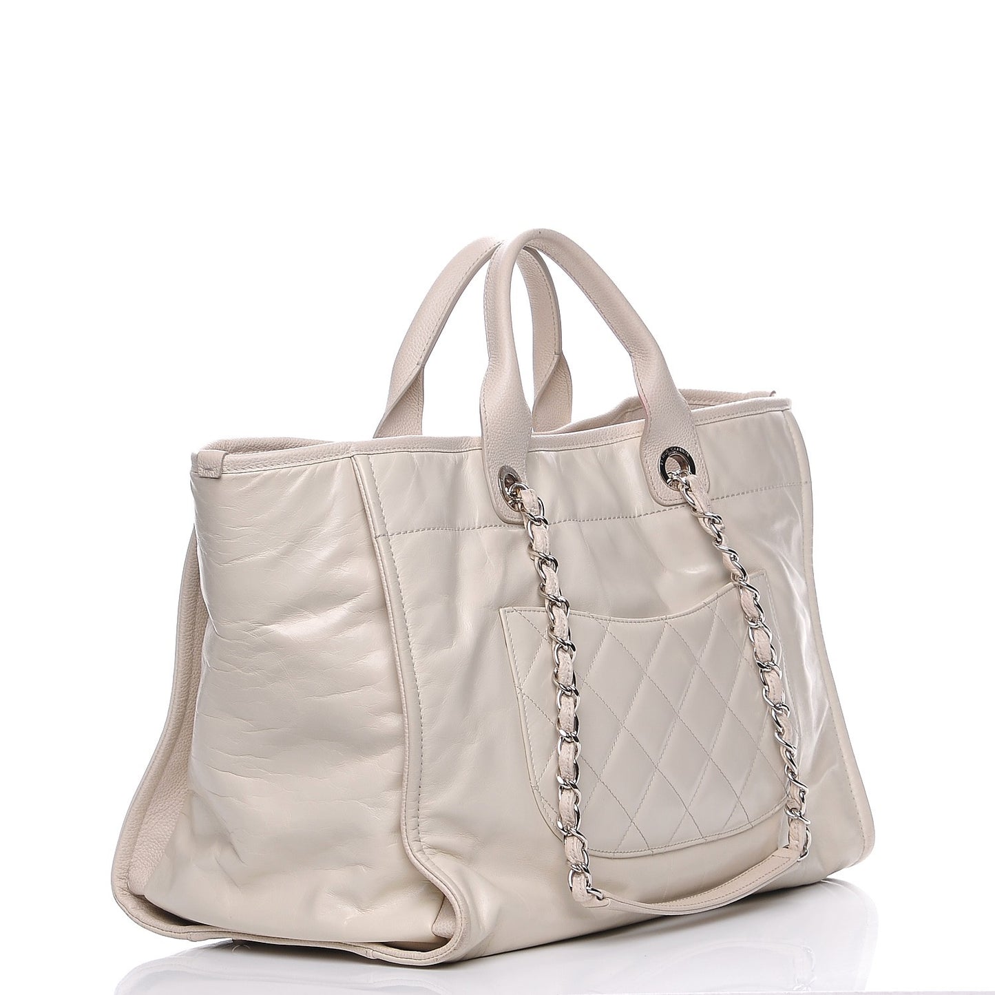 Glazed Calfskin Large Deauville Tote Ivory