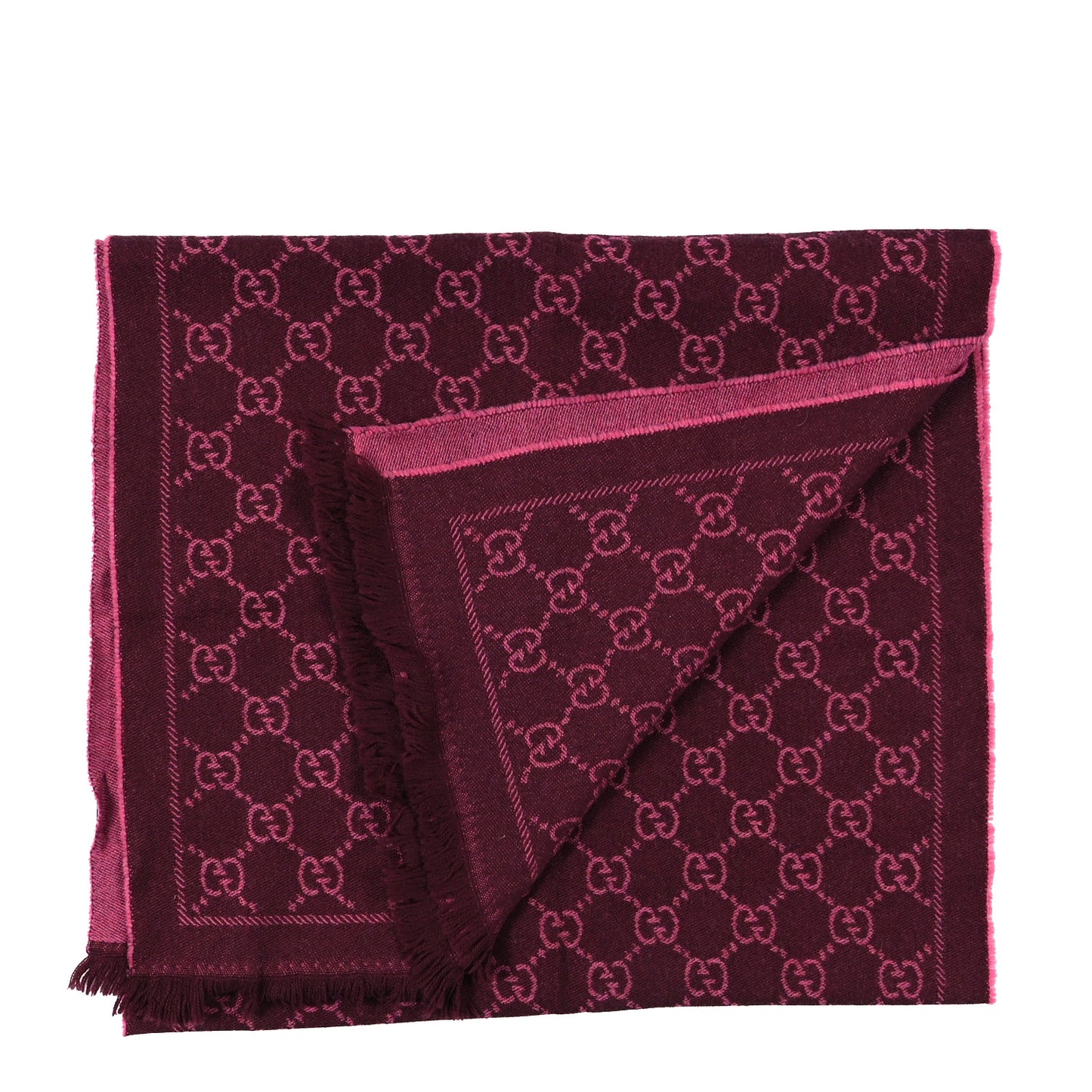 Wool Jacquard GG Monogram Sten Fringe Scarf Magenta Bordeaux