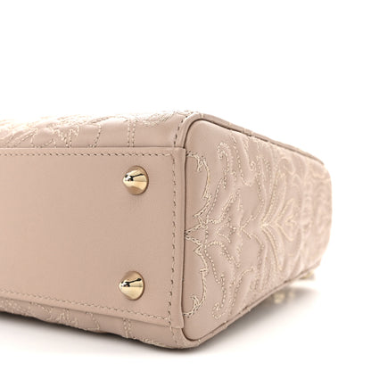 Christian Dior Calfskin Ornamental Embroidered Small Lady Dior Rose Des Vents 9 of 9