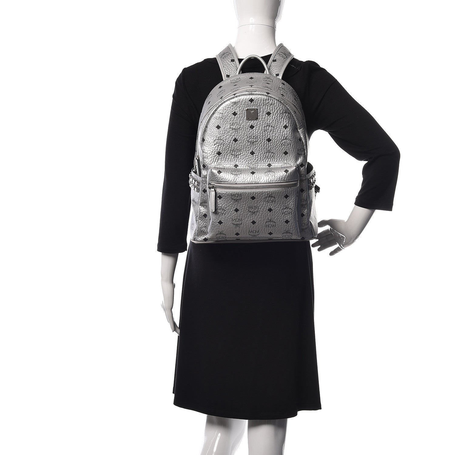 MCM Metallic Visetos Medium Side Stud Stark Backpack Berlin Silver 2 of 14