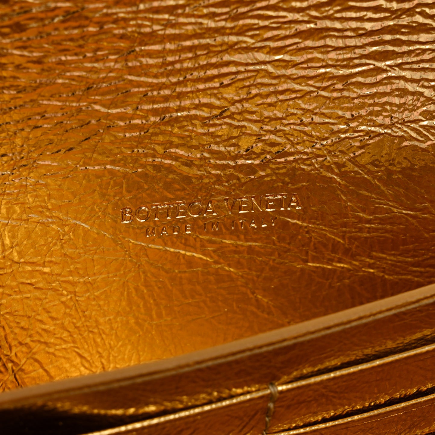 Metallic Lambskin Intrecciato Long Andiamo Top Handle Clutch Gold