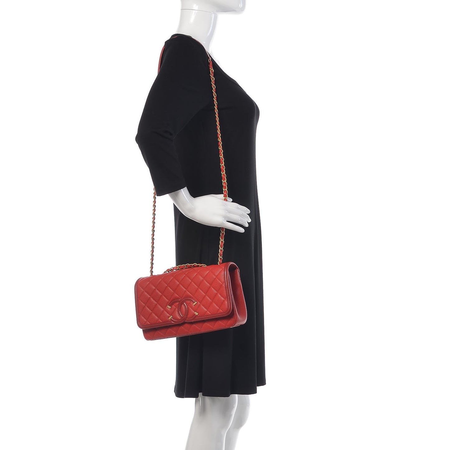 Caviar Quilted Medium CC Filigree Flap Red
