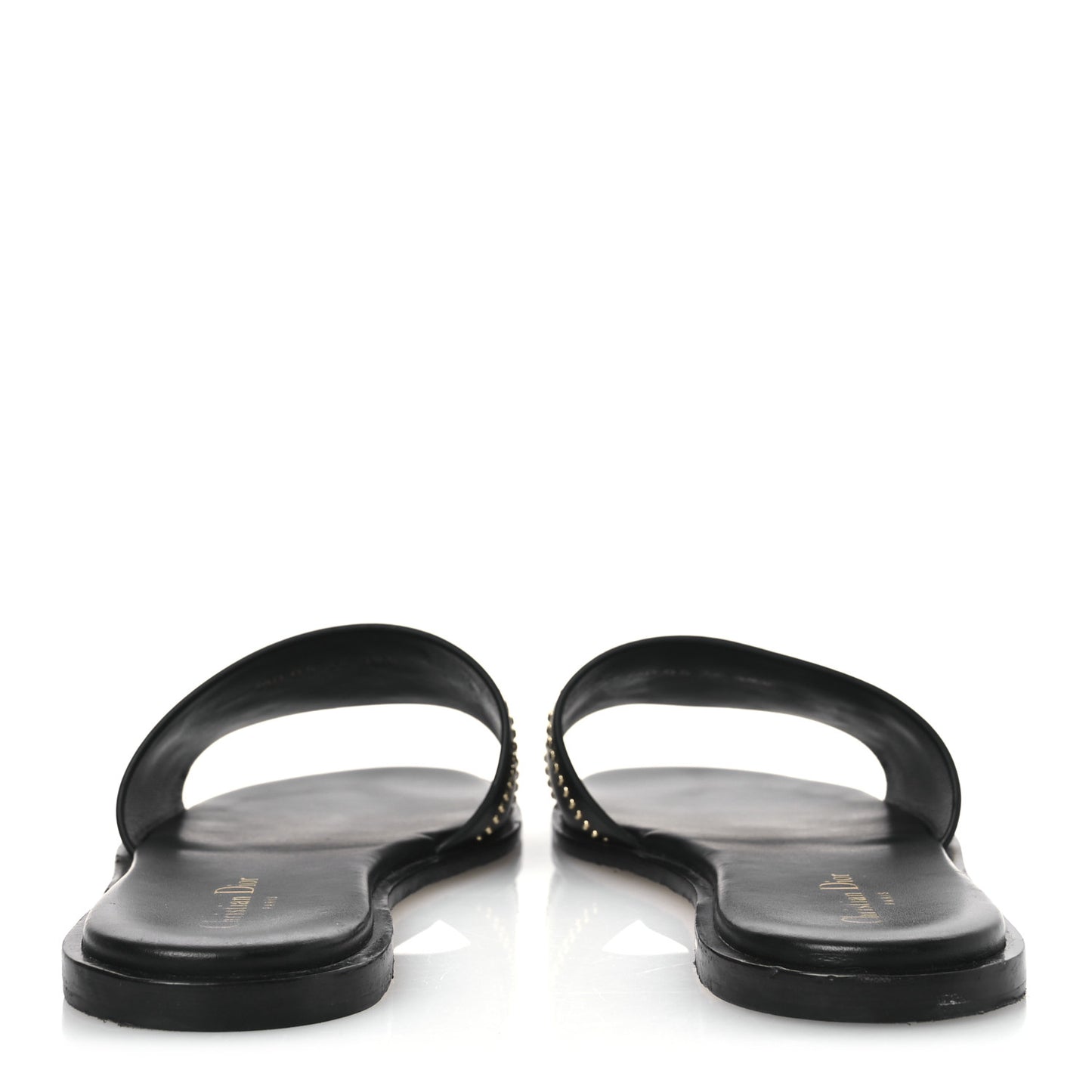 Calfskin Studded Dway Slide Sandals 39.5 Black