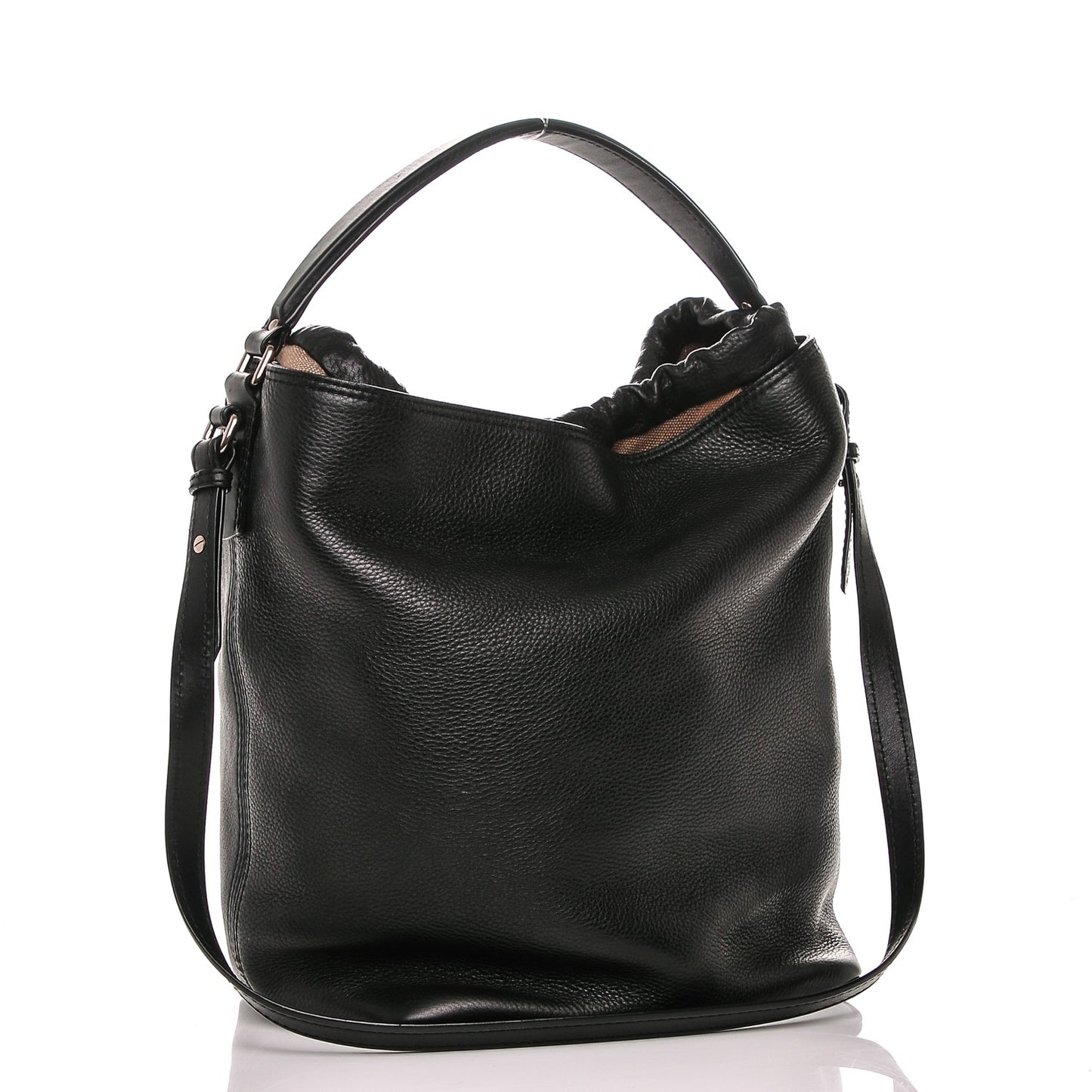 Grainy Calfskin Canvas Mega Check Medium Ashby Hobo Black