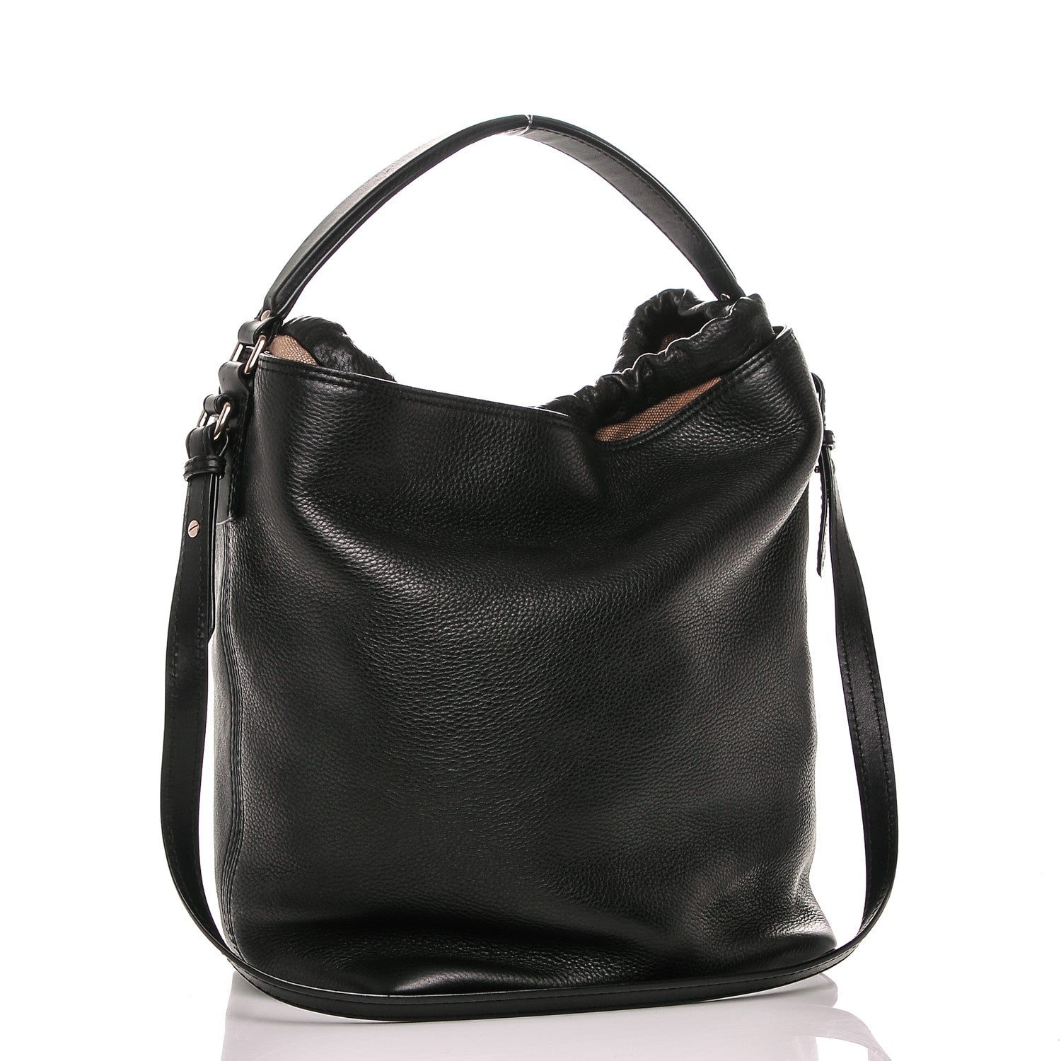 Burberry Grainy Calfskin Canvas Mega Check Medium Ashby Hobo Black 3 of 8
