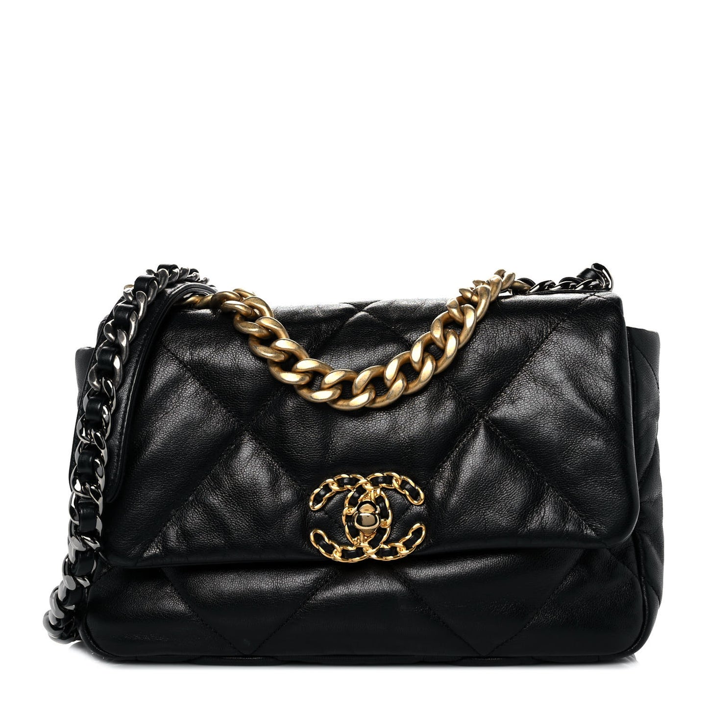 Shiny Goatskin Quilted Medium Chanel 19 Flap Black