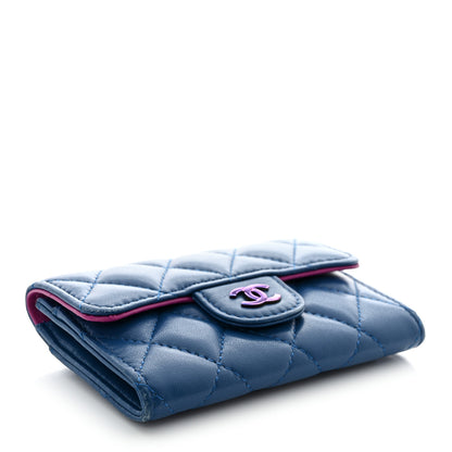 Chanel Lambskin Quilted Flap Card Holder Wallet Blue Pink 4 of 13