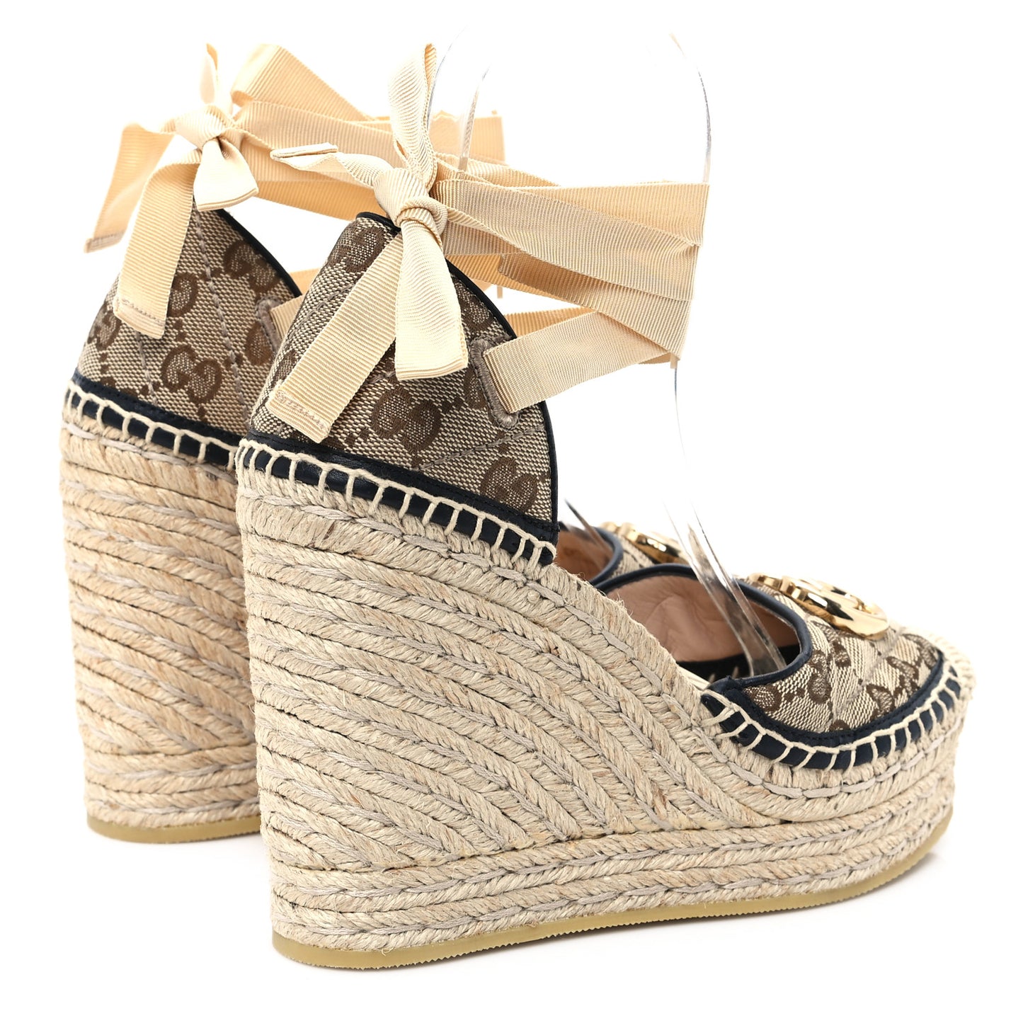 Monogram Matelasse GG Marmont Ankle Wrap Platform 35/120mm Espadrille Wedges 35 Beige Ebony Black Sand Storm